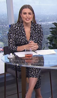 Carissa’s black leopard print jumpsuit on E! News Daily Pop