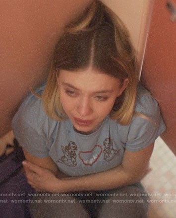 Cassie’s blue heart and cherub tee on Euphoria