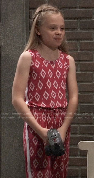 Charlotte’s red ikat print jumpsuit on General Hospital