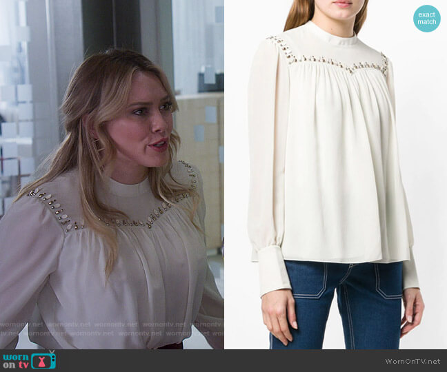 Chloe Embellished Blouse worn by Kelsey Peters (Hilary Duff) on Younger