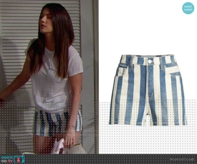 Current/Elliott The Westside Striped Shorts worn by Steffy Forrester (Jacqueline MacInnes Wood) on The Bold and the Beautiful