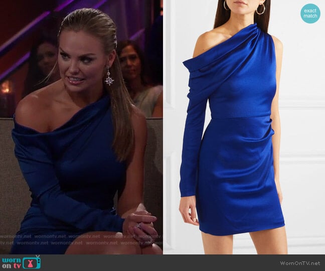 Cushnie Asymmetric Hammered-Satin Mini Dress worn by Hannah Brown on The Bachelorette