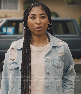 Peri’s distressed denim jacket on Light as a Feather