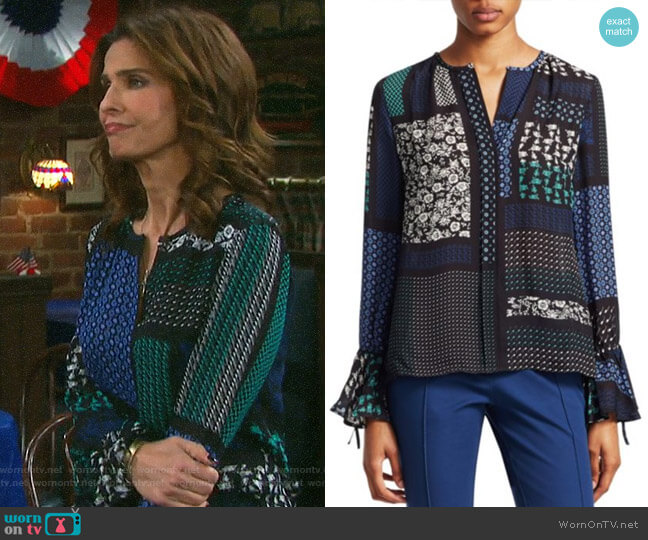Derek Lam Floral Patchwork-Print Silk Blouse worn by Hope Williams (Kristian Alfonso) on Days of our Lives