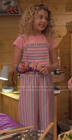 Destiny’s striped ruffle-trim jumpsuit on Bunkd