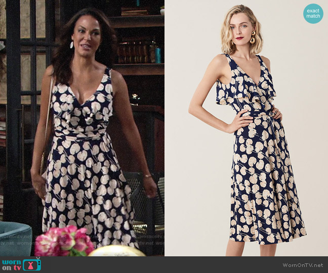 Diane von Furstenberg Naya Dress in Kimono Leaf Small New Navy worn by Celeste Rosales (Eva LaRue) on The Young and the Restless