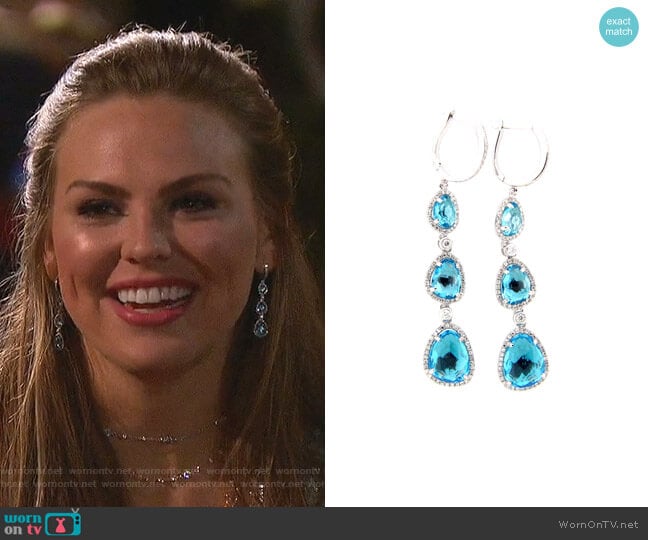 Dilamani Swiss Blue Topaz & Diamond Drop Earring worn by Hannah Brown on The Bachelorette