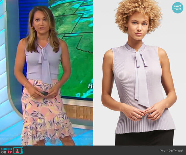 DKNY Pleated Tie-Neck Top worn by Ginger Zee on Good Morning America