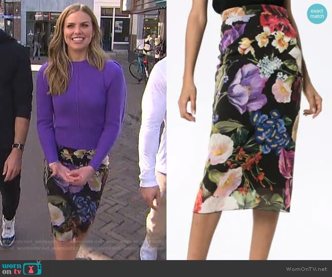 Dolce & Gabbana Floral Print Stretch-Silk Pencil Skirt worn by Hannah Brown on The Bachelorette