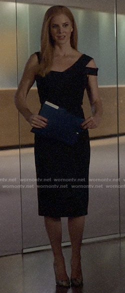 Donna’s asymmetric shoulder dress on Suits