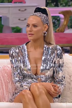 Dorit’s sequin plunge neck dress on The Real Housewives of Beverly Hills