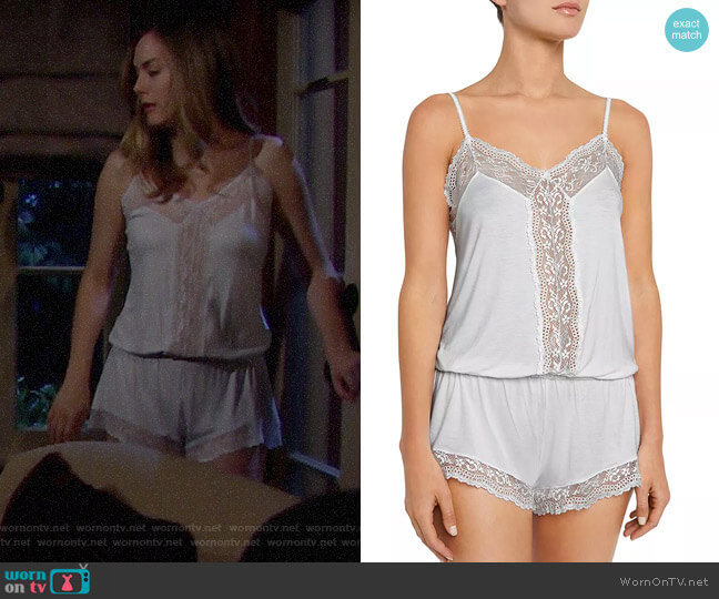 Eberjey Colette Dreamer Romper in Water Blue worn by Hope Logan (Annika Noelle) on The Bold and the Beautiful