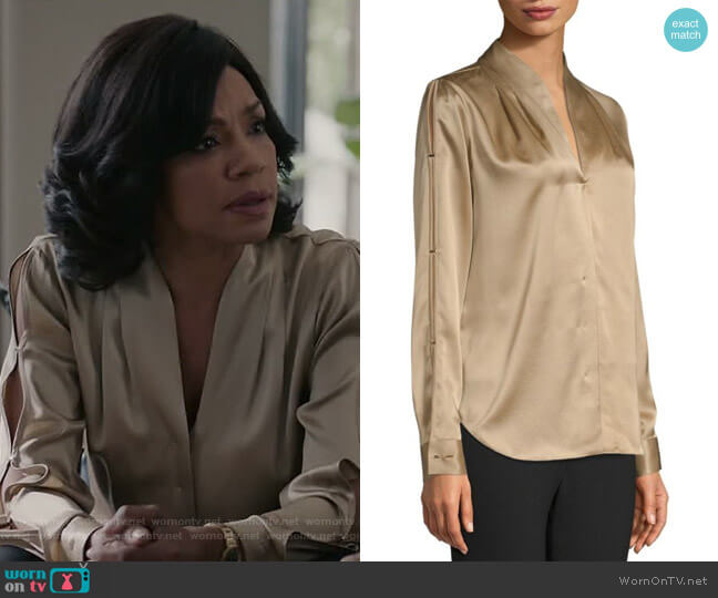 Elie Tahari Diya Blouse worn by Helen Parker (Wendy Raquel Robinson) on Grand Hotel