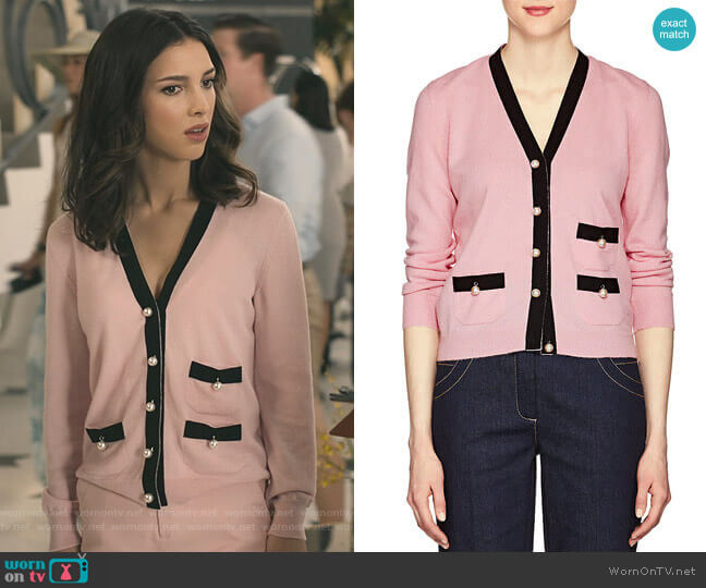 Barneys New York Embellished Knit Cashmere Cardigan worn by Alicia Mendoza (Denyse Tontz) on Grand Hotel