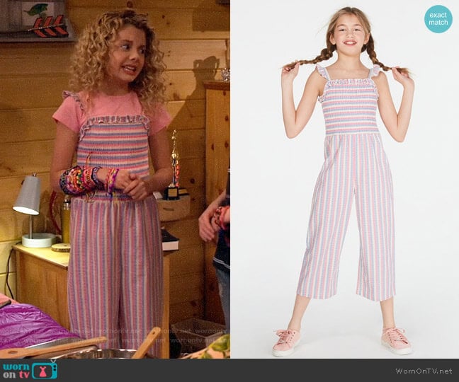 Epic Threads Smocked Striped Jumpsuit worn by Destiny Baker (Mallory James Mahoney) on Bunkd