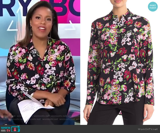 Equipment Signature Floral Long Sleeve Top worn by Sheinelle Jones on Today