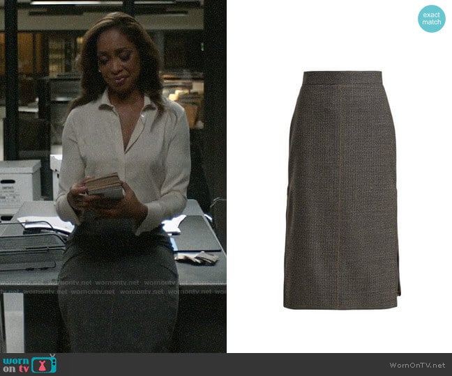 Fendi Checked Pleated-insert Wool-blend Skirt worn by Jessica Pearson (Gina Torres) on Pearson