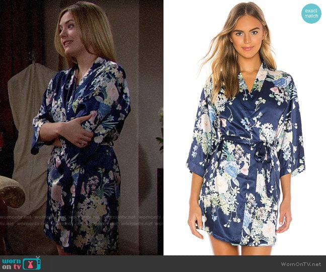 Flora Nikrooz Petra Kimono in Midnight Floral worn by Hope Logan (Annika Noelle) on The Bold and the Beautiful