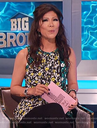 Julie’s floral asymmetric blouse on Big Brother