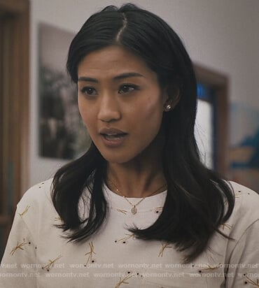 April’s white floral tee on Light as a Feather