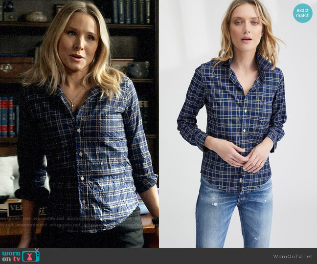 Frank & Eileen Barry Shirt in Blue & Orange Plaid worn by Veronica Mars (Kristen Bell) on Veronica Mars