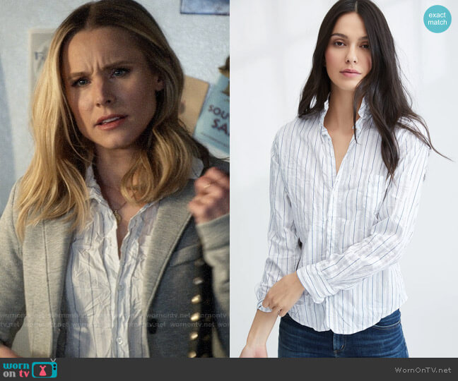 Frank & Eileen Barry Shirt in White & Blue Multi Stripe worn by Veronica Mars (Kristen Bell) on Veronica Mars