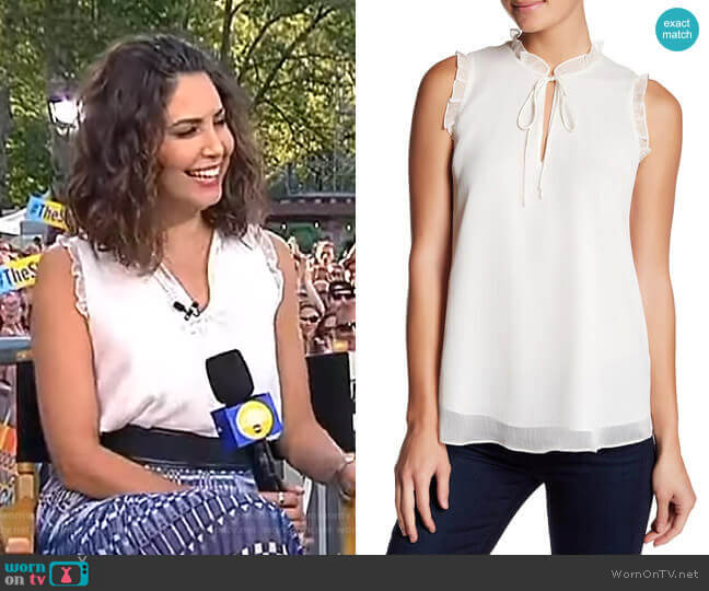 Haute Hippie Front Tie Ruffle Trim Blouse worn by Cecilia Vega on Good Morning America