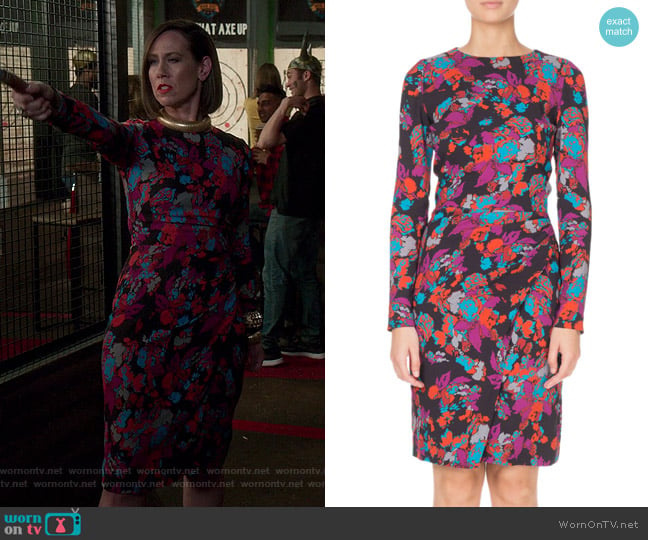 Givenchy Long-Sleeve Ruched Waist Floral Print Dress worn by Diana Trout (Miriam Shor) on Younger