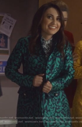 Ana’s green leopard metallic coat on Grown-ish