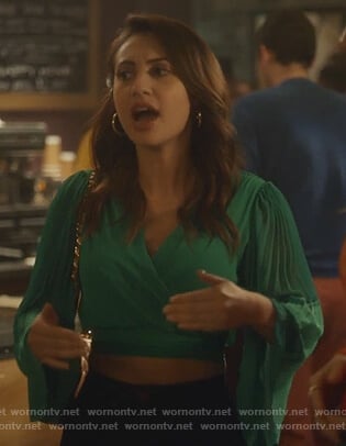 Ana’s green pleated wrap top on Grown-ish