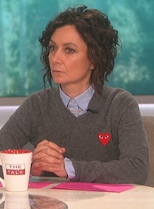 Sara’s gray heart patch sweater on The Talk