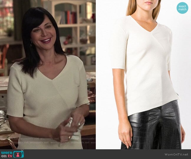 Helmut Lang Ribbed V-Neck Top worn by Cassandra Nightingale (Catherine Bell) on Good Witch