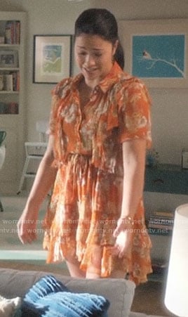Jane’s orange floral ruffled dress on Jane the Virgin