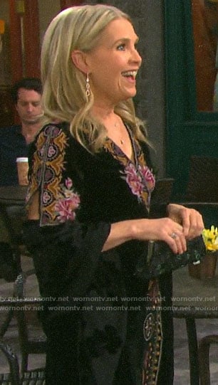 Jennifer’s embroidered velvet  wrap dress on Days of our Lives