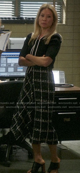 Joan’s checked draped front midi skirt on Elementary