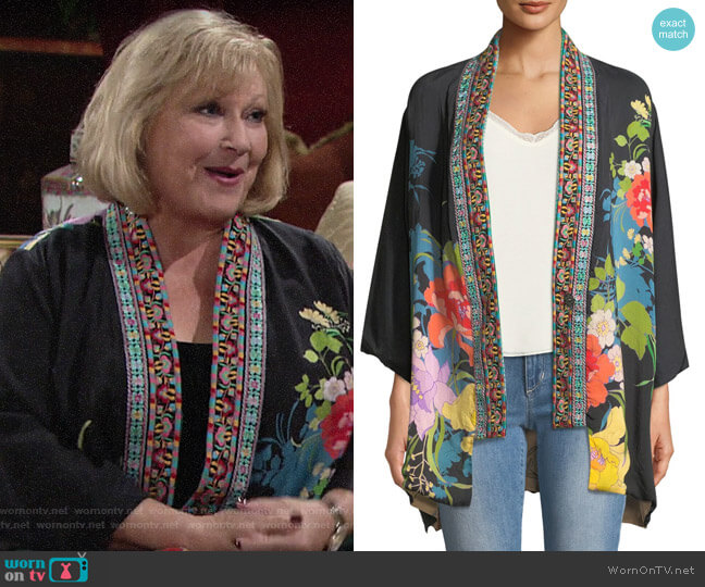 Johnny Was Fuskha Floral-Print Kimono worn by Traci Abbott (Beth Maitland) on The Young and the Restless