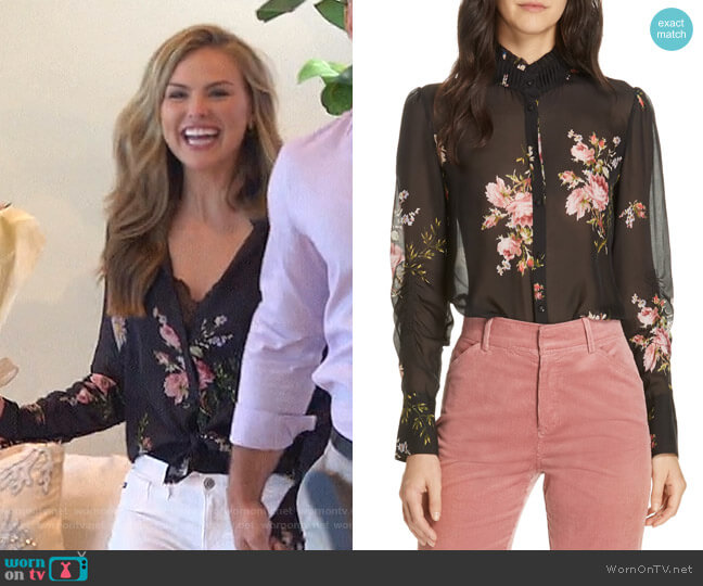 Joie Elzie Print Silk Blouse worn by Hannah Brown on The Bachelorette