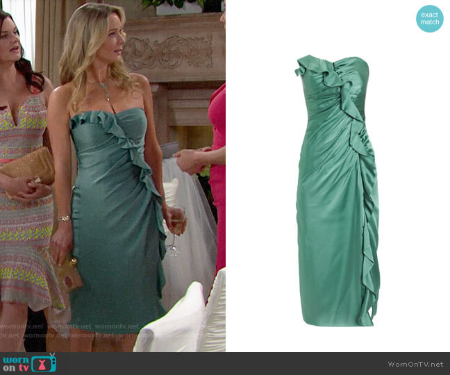 Jonathan Simkhai Sateen Ruffle Bustier Dress worn by Donna Logan (Jennifer Gareis) on The Bold and the Beautiful