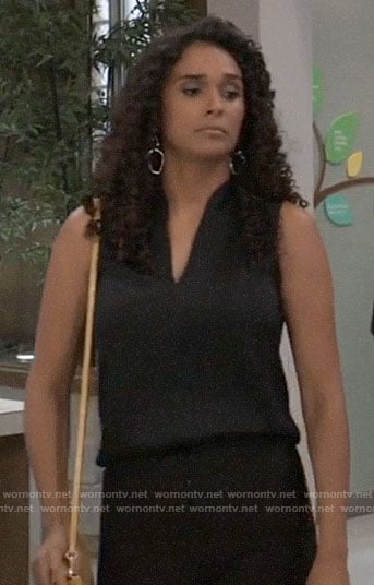 Jordan’s black v-neck sleeveless top on General Hospital
