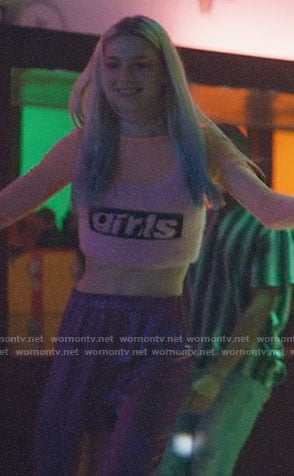 Jules’s pink fluffy GIRLS top on Euphoria