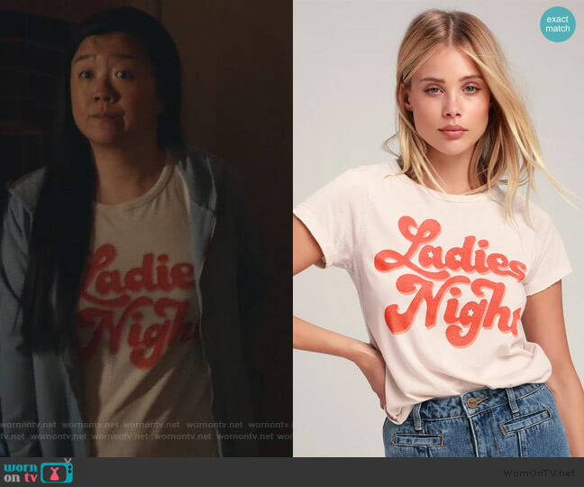 Junk Food Clothing Ladies Night Pale Nude Tee worn by Alice Kwan (Sherry Cola) on Good Trouble