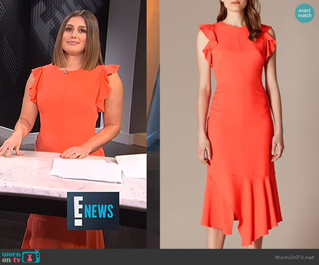 Karen Millen Fit and Flare Ruffle Dress worn by Carissa Loethen Culiner on E! News