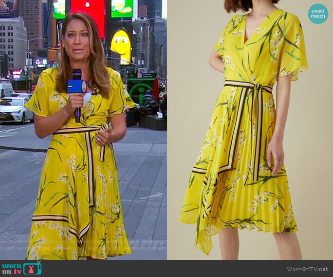 Karen Millen Pleated Floral Midi Dress worn by Ginger Zee on Good Morning America