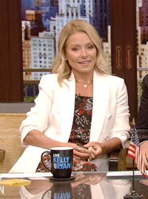 kelly’s floral dress and white blazer on Live with Kelly and Ryan