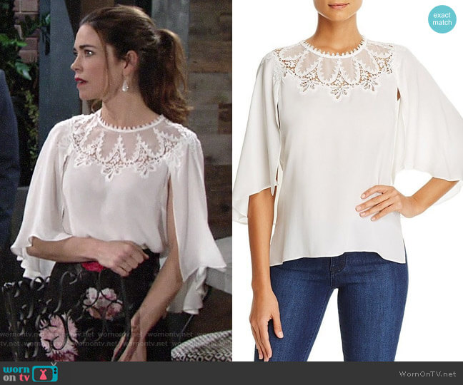 Kobi Halperin Embroidered Cape Overlay Blouse worn by Victoria Newman (Amelia Heinle) on The Young and the Restless