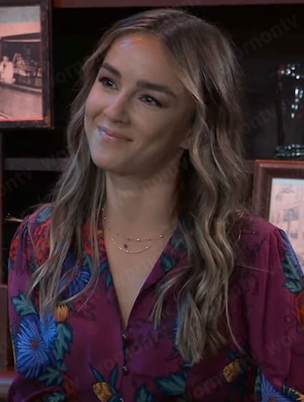 Kristina’s purple floral top on General Hospital