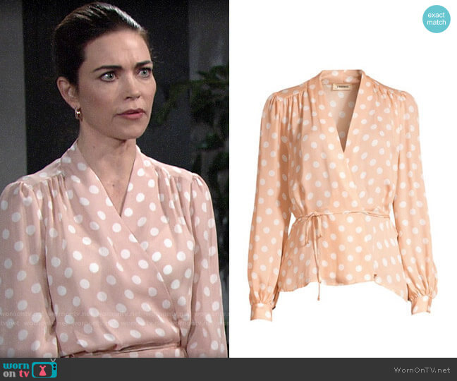 L'Agence Cara Blouse in Petal Polka Dot worn by Victoria Newman (Amelia Heinle) on The Young and the Restless