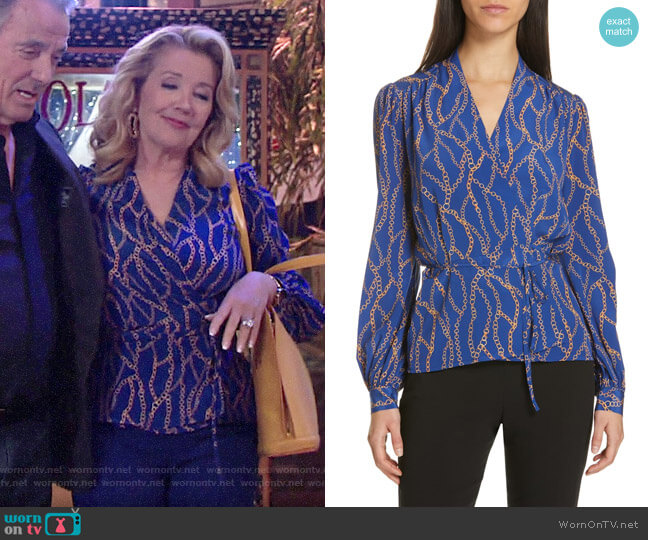 L'Agence Cara Chain Print Blouse worn by Nikki Reed Newman (Melody Thomas-Scott) on The Young and the Restless
