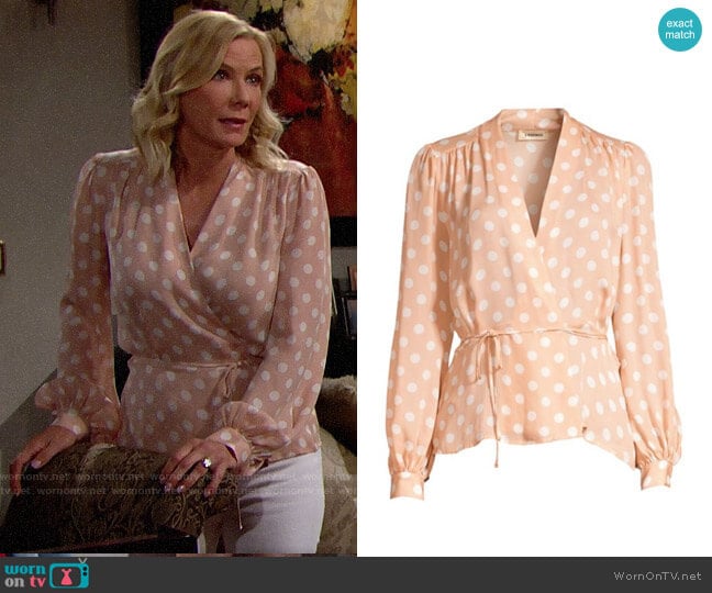 L'Agence Cara Blouse in Petal Polka Dot worn by Brooke Logan (Katherine Kelly Lang) on The Bold and the Beautiful