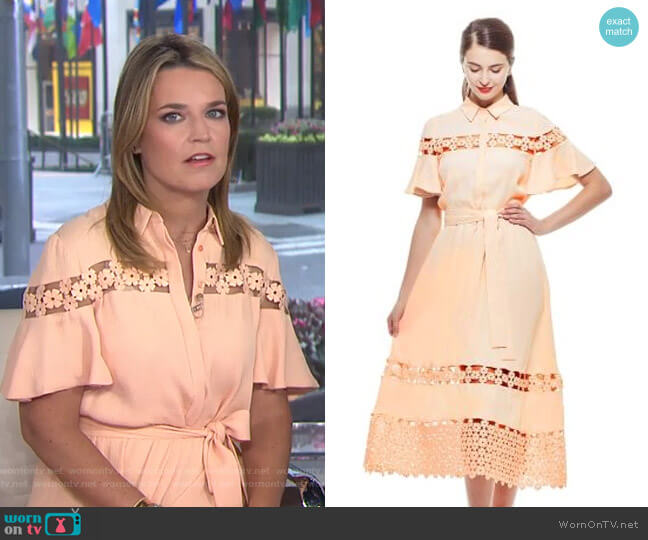 Lela Rose Textured Lace Inset Flutter Sleeve Shirt Dress worn by Savannah Guthrie on Today